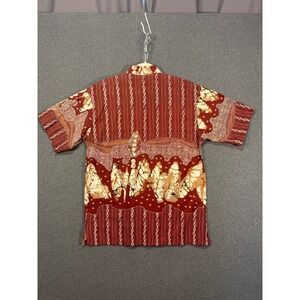 Batik Semar Mens XL Short Sleeve Button Down Shirt Solo Indonesia Burgundy Tan